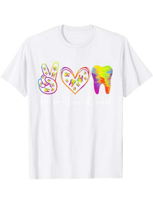 Men's Graphic T-Shirt Colorful Symbols With Peace Heart And Rainbow Tooth