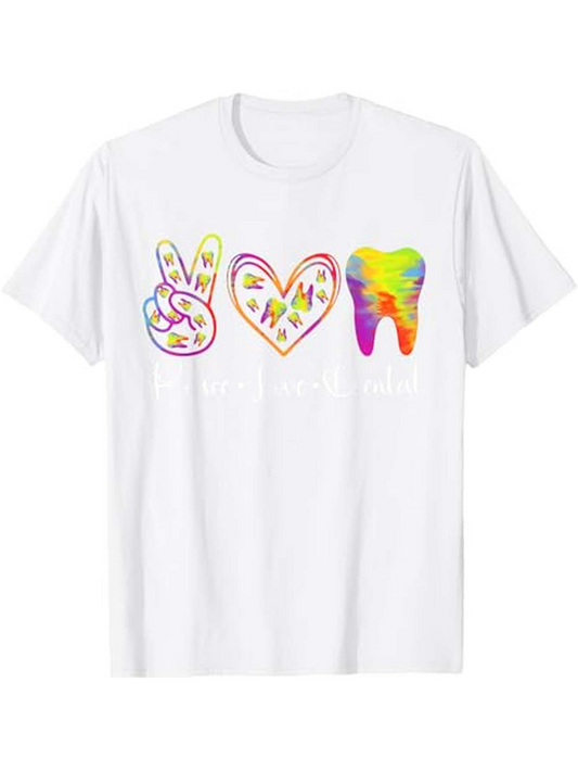 Men's Graphic T-Shirt Colorful Symbols With Peace Heart And Rainbow Tooth