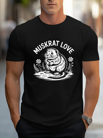 Men's Graphic T-Shirt Muskrat Love With Hand Drawn Flowers Beside Riverbank Muskrat