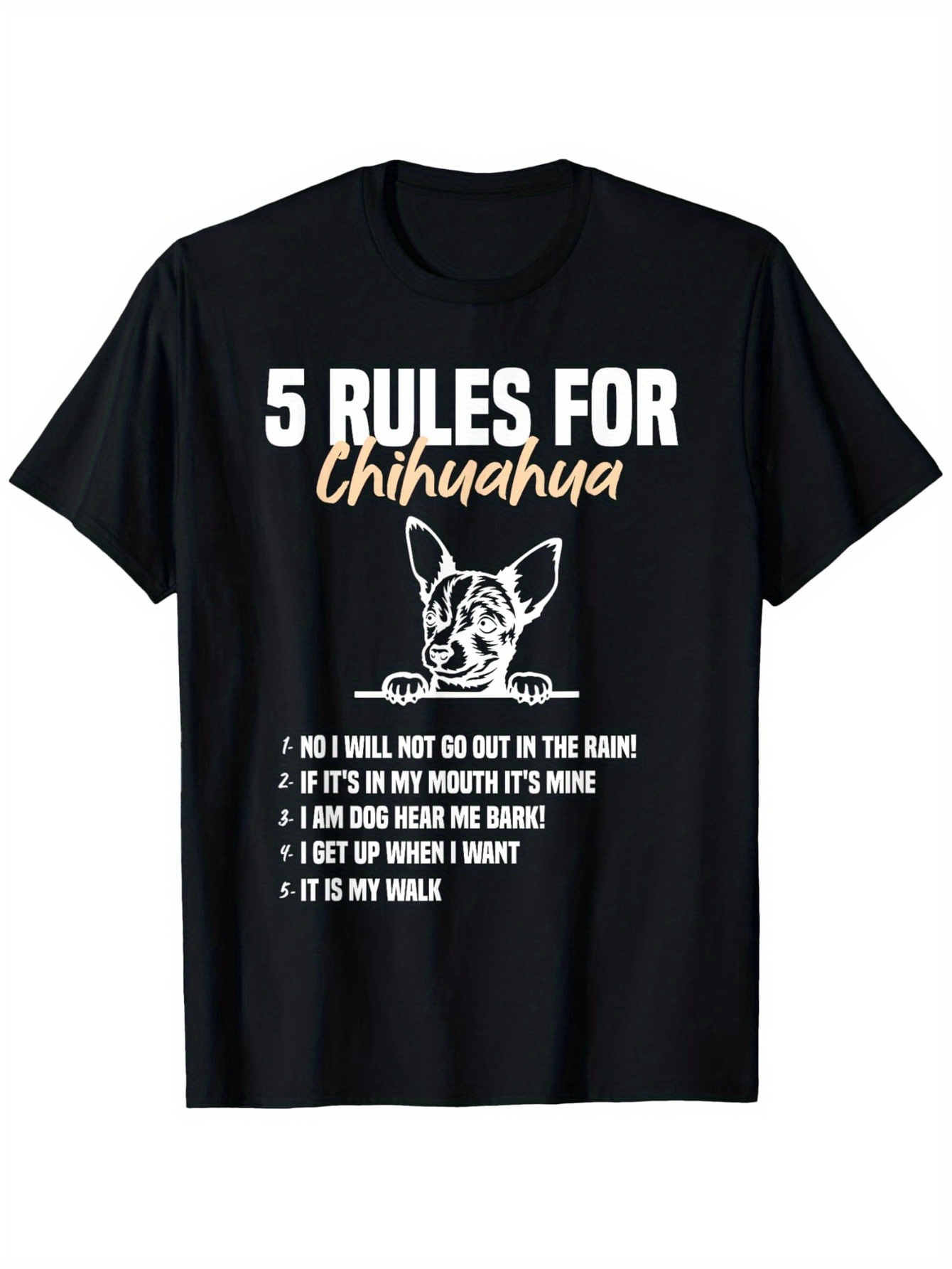 Men's Graphic T-Shirt Five Rules For Chihuahua Playful Dog Illustration With Bold Text Graphic