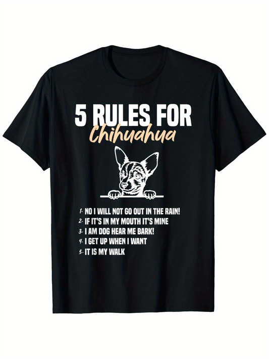 Men's Graphic T-Shirt Five Rules For Chihuahua Playful Dog Illustration With Bold Text Graphic