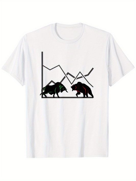 Men's Graphic T-Shirt Stock Market Trends With Bull And Bear Facing Each Other