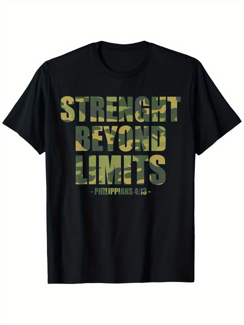 Men's Graphic T-Shirt Strength Beyond Limits Camouflage Bold Letters With Forest Green Background T Shirt