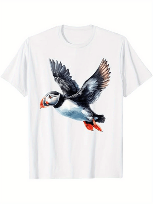 Men's Graphic T-Shirt Vivid Watercolor Style Flying With Outstretched Wings Puffin