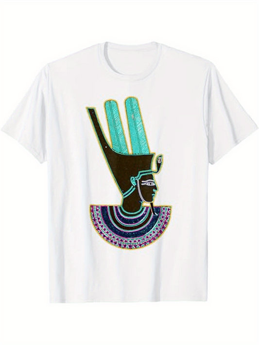 Men's Graphic T-Shirt Ancient Egyptian Pharaoh Headdress With Colorful Ornamental Neckpiece And Regal Bust
