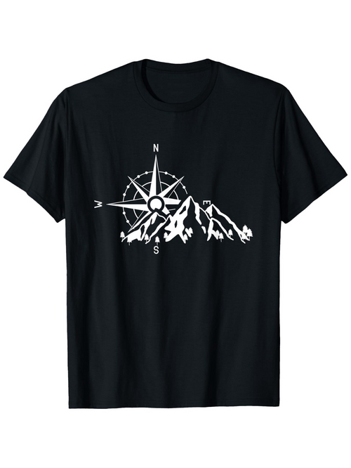 Men's Graphic T-Shirt Compass Rose And Mountain Peaks Under Snowy Skies T Shirt