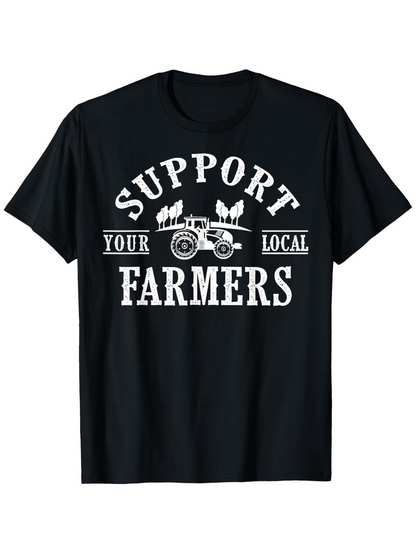 Men's Graphic T-Shirt Support Your Local Farmers Tractor With Waving Flags Surrounded By Classic Text