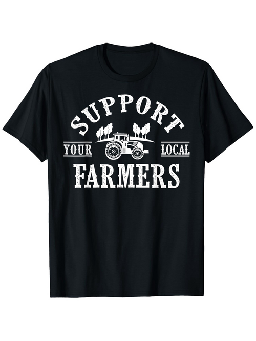 Men's Graphic T-Shirt Support Your Local Farmers Tractor With Waving Flags Surrounded By Classic Text