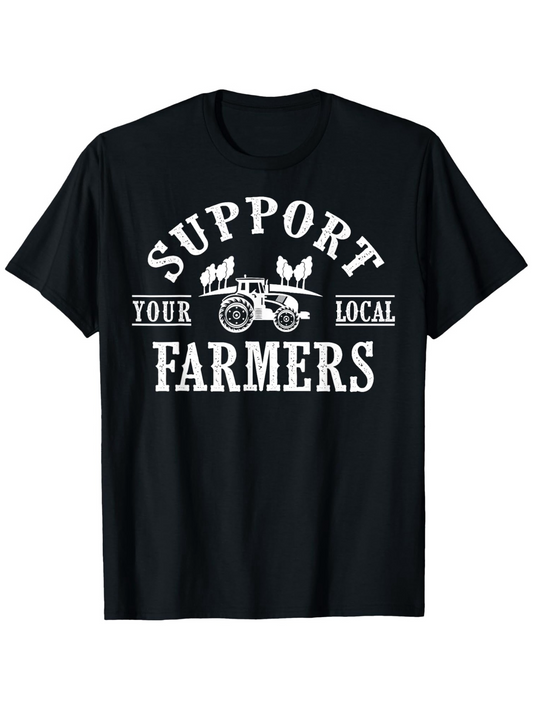 Men's Graphic T-Shirt Support Your Local Farmers Tractor With Waving Flags Surrounded By Classic Text