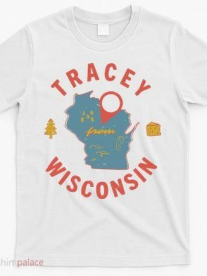 Men's Graphic T-Shirt Tracey Wisconsin State Map With Forest Trees And Iconic Scenery