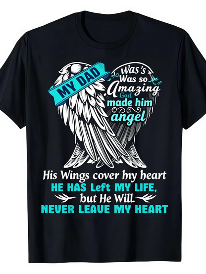 Men's Graphic T-Shirt My Dad Amazing Angel With Heart Shaped Wings Surrounded By Loving Sentiments