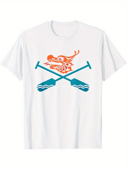 Men's Graphic T-Shirt Traditional Festival Dragon Head With Crossed Rowing Paddles T Shirt