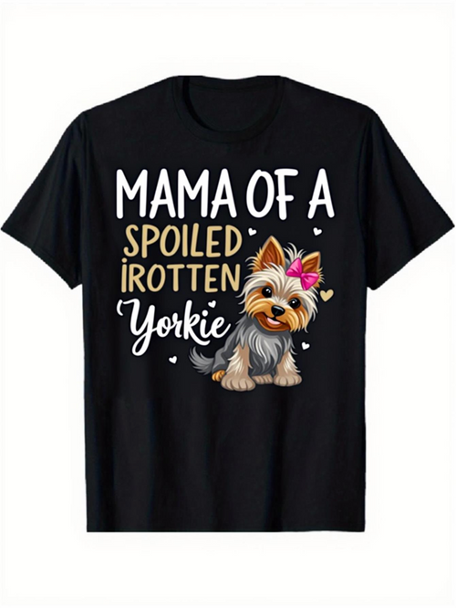 Men's Graphic T-Shirt Mama Of A Spoiled Rotten Yorkie With Adorable Cartoon Puppy Pink Bow Hearts