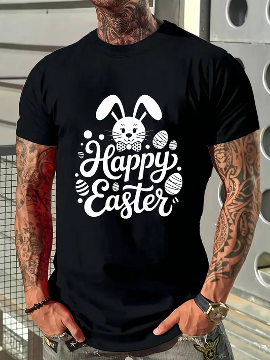 Men's Graphic T-Shirt Happy Easter Bunny With Eggs And Whimsical Spring Ornaments