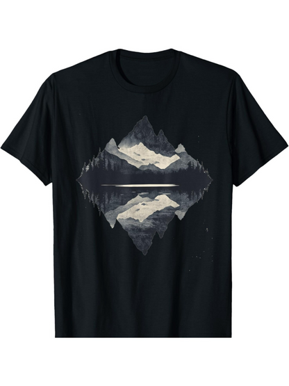 Men's Graphic T-Shirt Snow Capped Peaks Reflected In Still Lake With Misty Forest Mountains