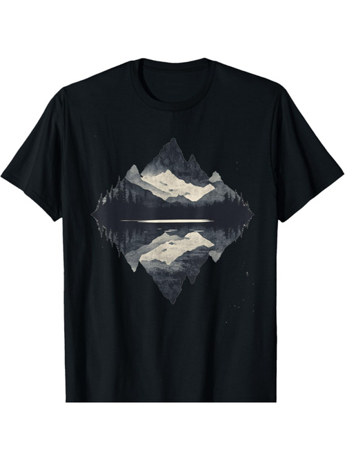 Men's Graphic T-Shirt Snow Capped Peaks Reflected In Still Lake With Misty Forest Mountains