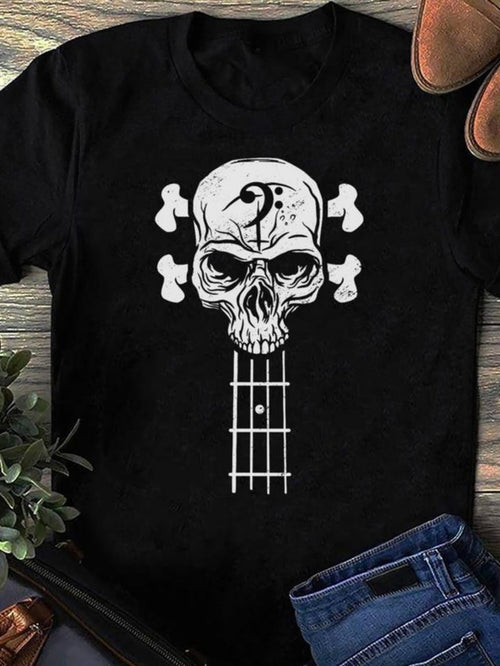 Men's Graphic T-Shirt Dark Guitar Neck With Classic Skull And Bone Motif