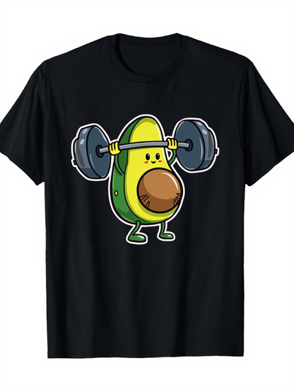 Men's Graphic T-Shirt Cartoon Avocado Character Lifting Weights With Smiling Face
