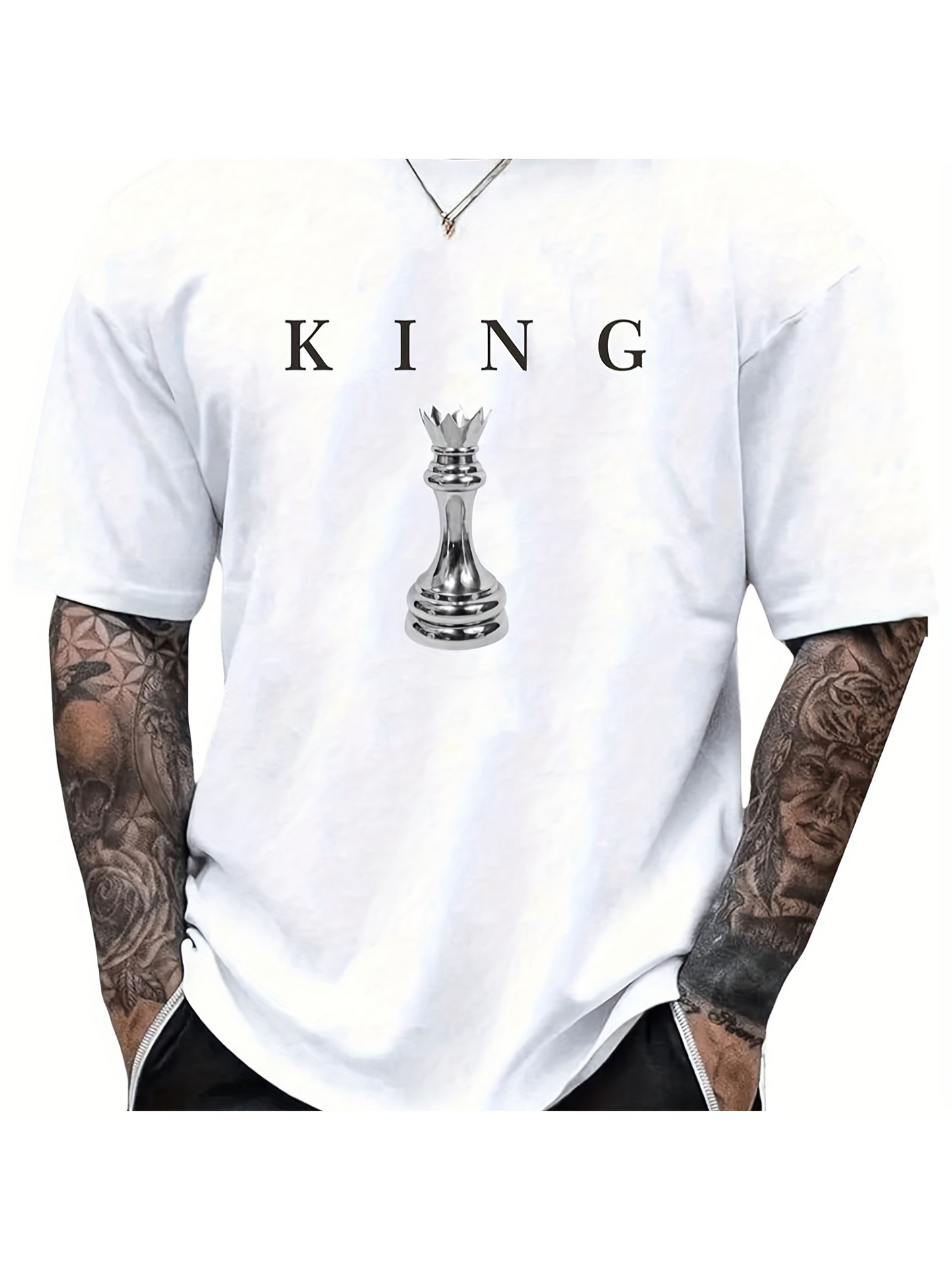 Men's Graphic T-Shirt Classic Typography With Chess Piece Under Bold King Text
