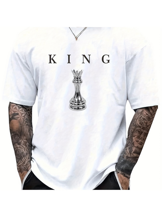 Men's Graphic T-Shirt Classic Typography With Chess Piece Under Bold King Text