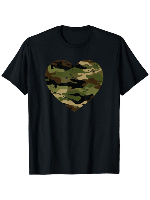 Men's Graphic T-Shirt Army Camouflage Pattern In Bold Heart Shape