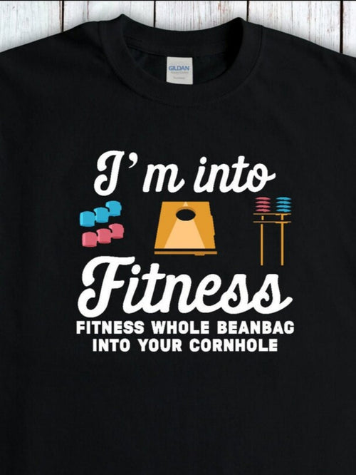 Men's Graphic T-Shirt Im Into Fitness Silly Colorful Beanbags With Game Cornhole Board