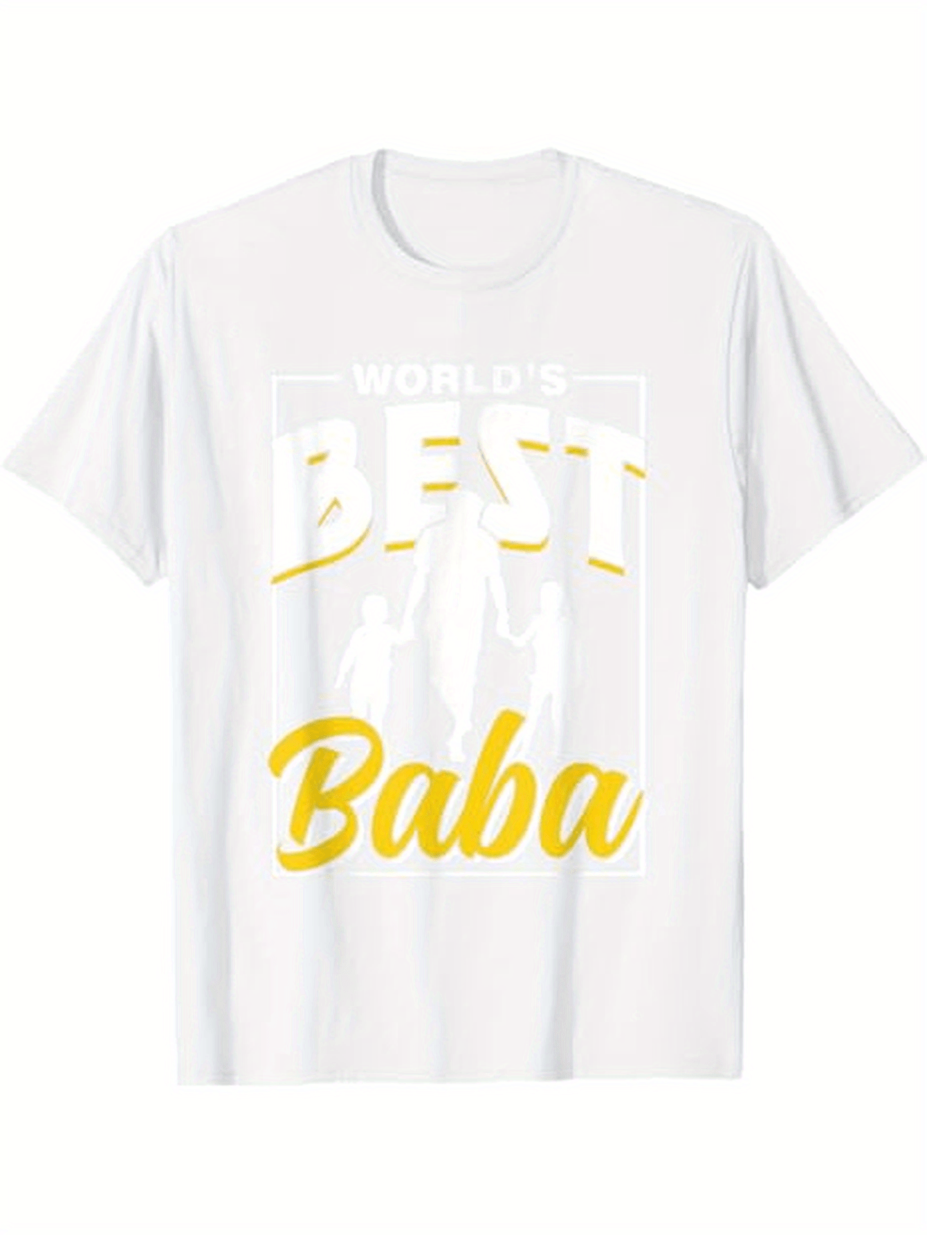 Men's Graphic T-Shirt Worlds Best Baba With Fading Yellow Lettering And White Silhouette Figure