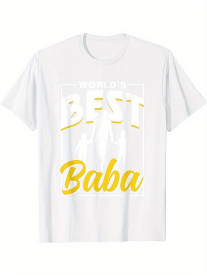 Men's Graphic T-Shirt Worlds Best Baba With Fading Yellow Lettering And White Silhouette Figure