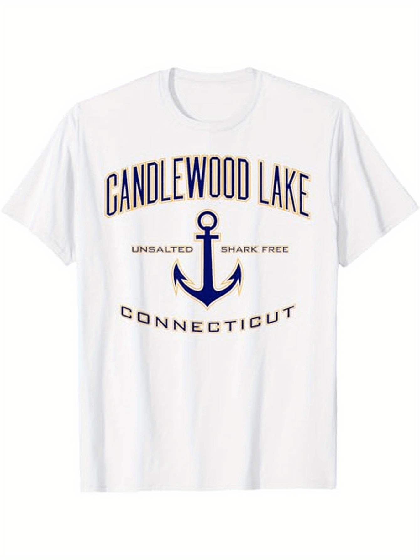 Men's Graphic T-Shirt Candlewood Lake Unsalted Shark Free With Blue Anchor Connecticut