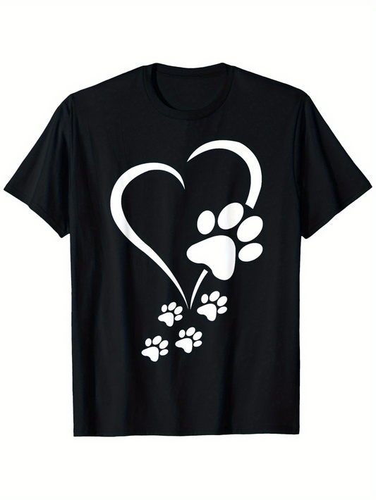 Men's Graphic T-Shirt Playful Paw Prints With Flowing Heart And Large Pet Paw