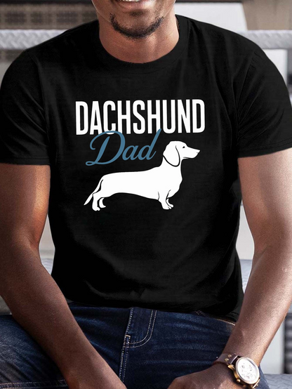 Men's Graphic T-Shirt Dachshund Dad White Silhouette With Simple Clean Typography Dachshund