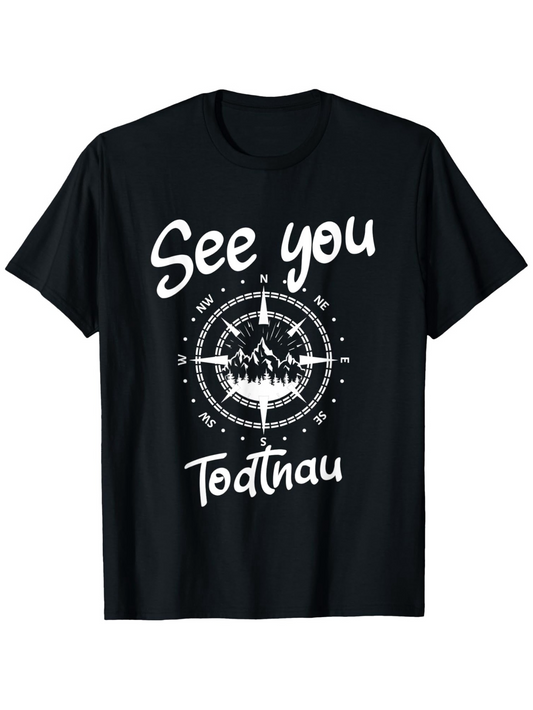 Men's Graphic T-Shirt See You Compass With Alpine Peaks Among Mountain Landscape