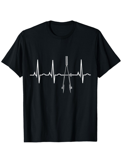 Men's Graphic T-Shirt Heartbeat Line With Geometric Drawing Compass Design