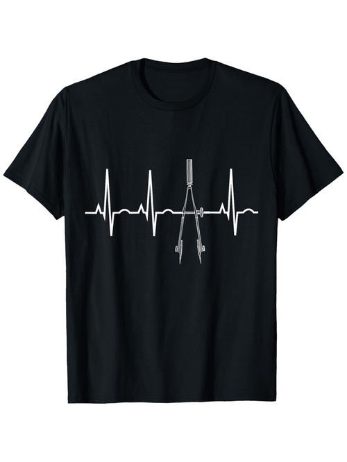 Men's Graphic T-Shirt Heartbeat Line With Geometric Drawing Compass Design