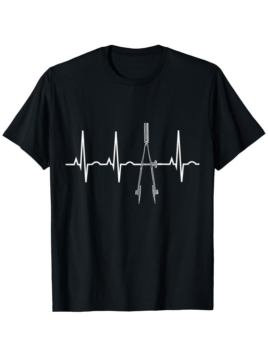 Men's Graphic T-Shirt Heartbeat Line With Geometric Drawing Compass Design