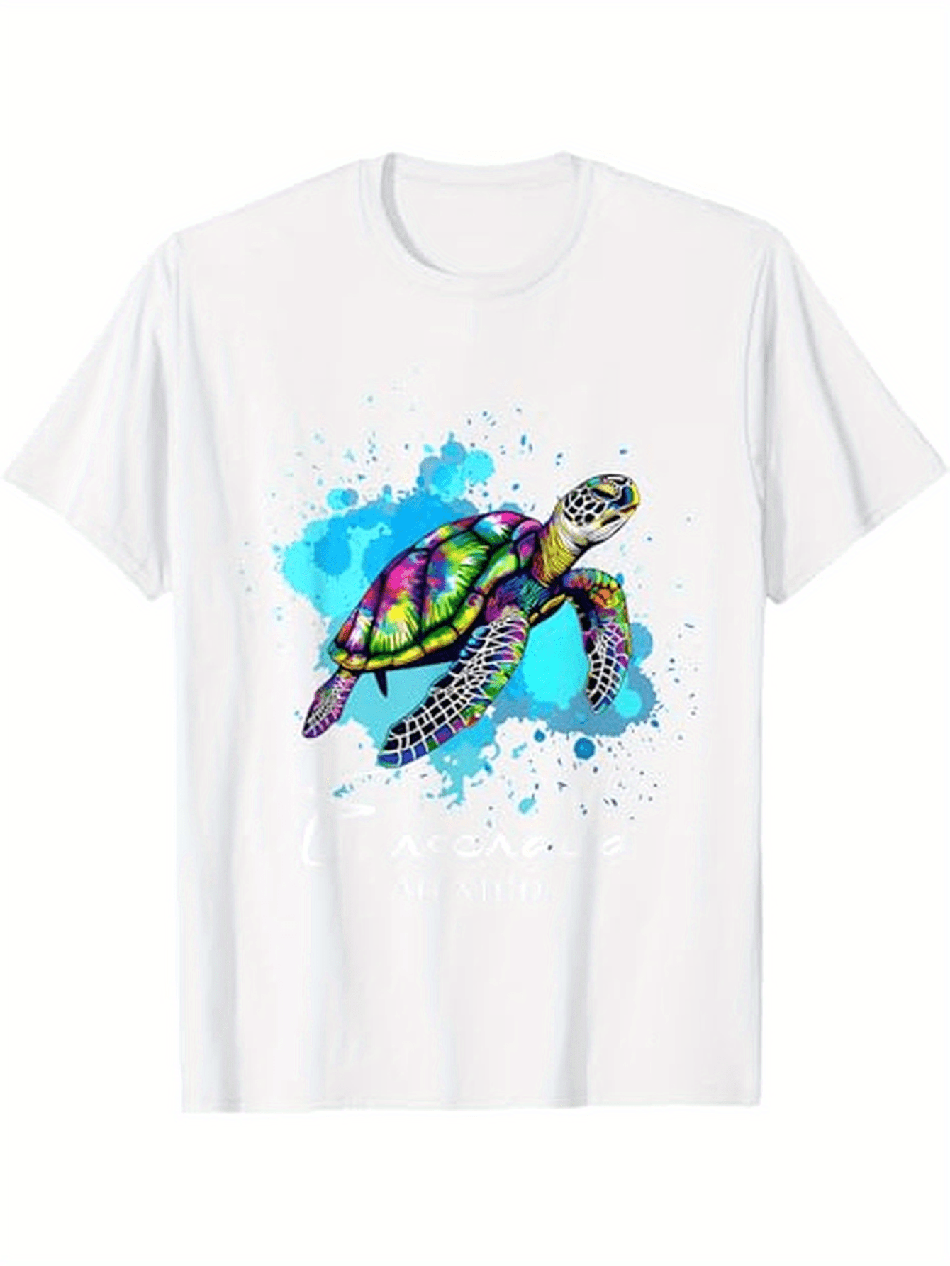 Men's Graphic T-Shirt Colorful Watercolor Splash With A Vibrant Swimming Sea Turtle