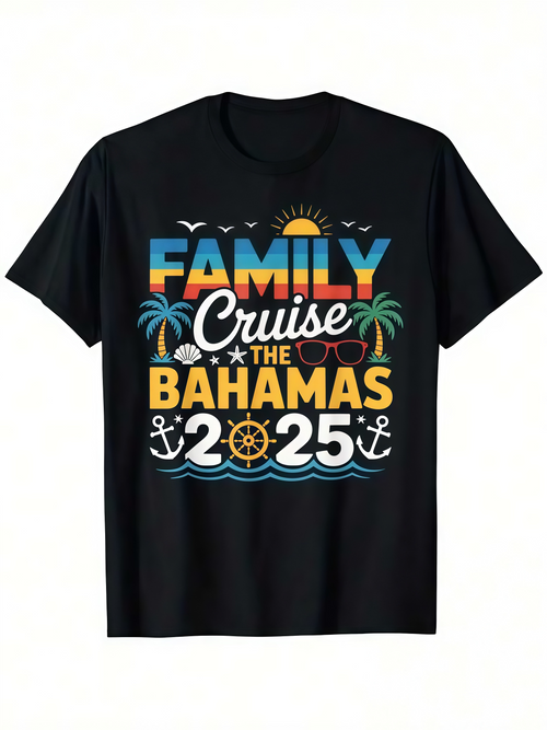Men's Graphic T-Shirt Family Cruise Bahamas 2025 With Palm Trees Sun And Waves