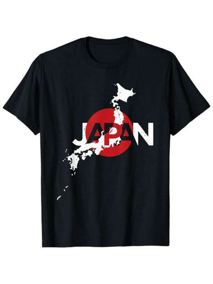 Men's Graphic T-Shirt Bold Red Rising Sun With White Map Of Japan