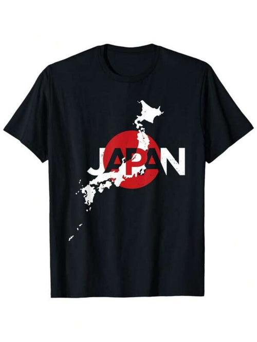 Men's Graphic T-Shirt Bold Red Rising Sun With White Map Of Japan