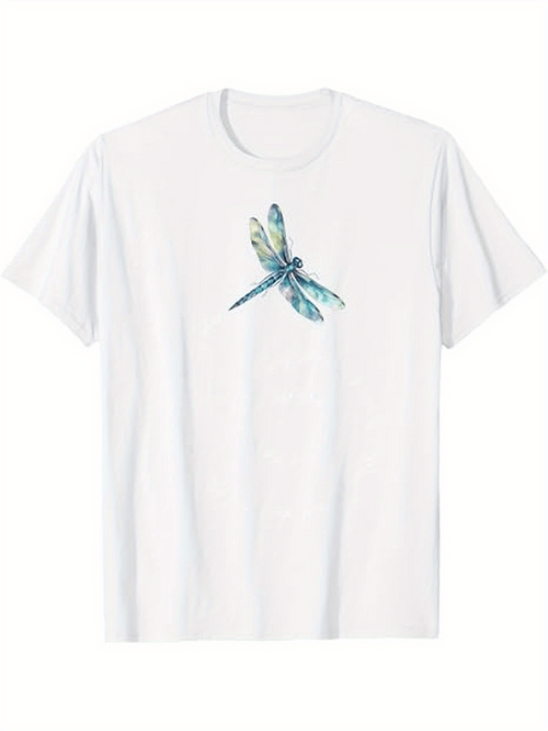 Men's Graphic T-Shirt Watercolor Sky Blue Wings Under Morning Light Dragonfly