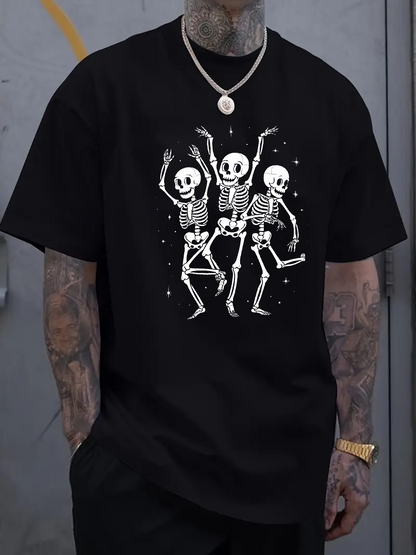 Men's Graphic T-Shirt Dancing Skeletons Playing Under Night Sky Stars Skeleton