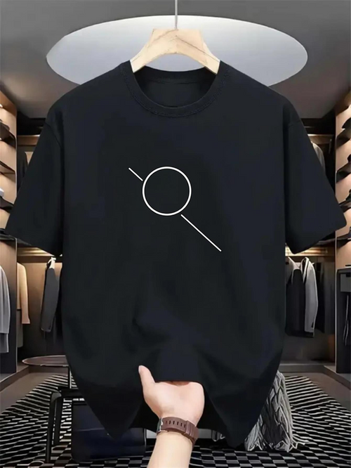 Men's Graphic T-Shirt Minimalist Linear Design With White Geometric Circle Element