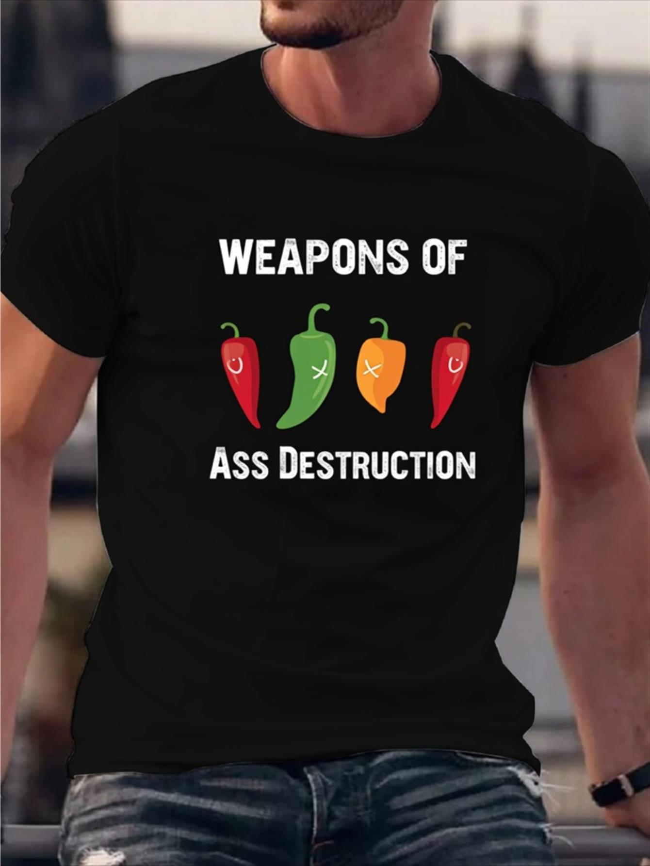 Men's Graphic T-Shirt Weapons Of Ass Destruction Colorful Spicy Chili Peppers Lined Up