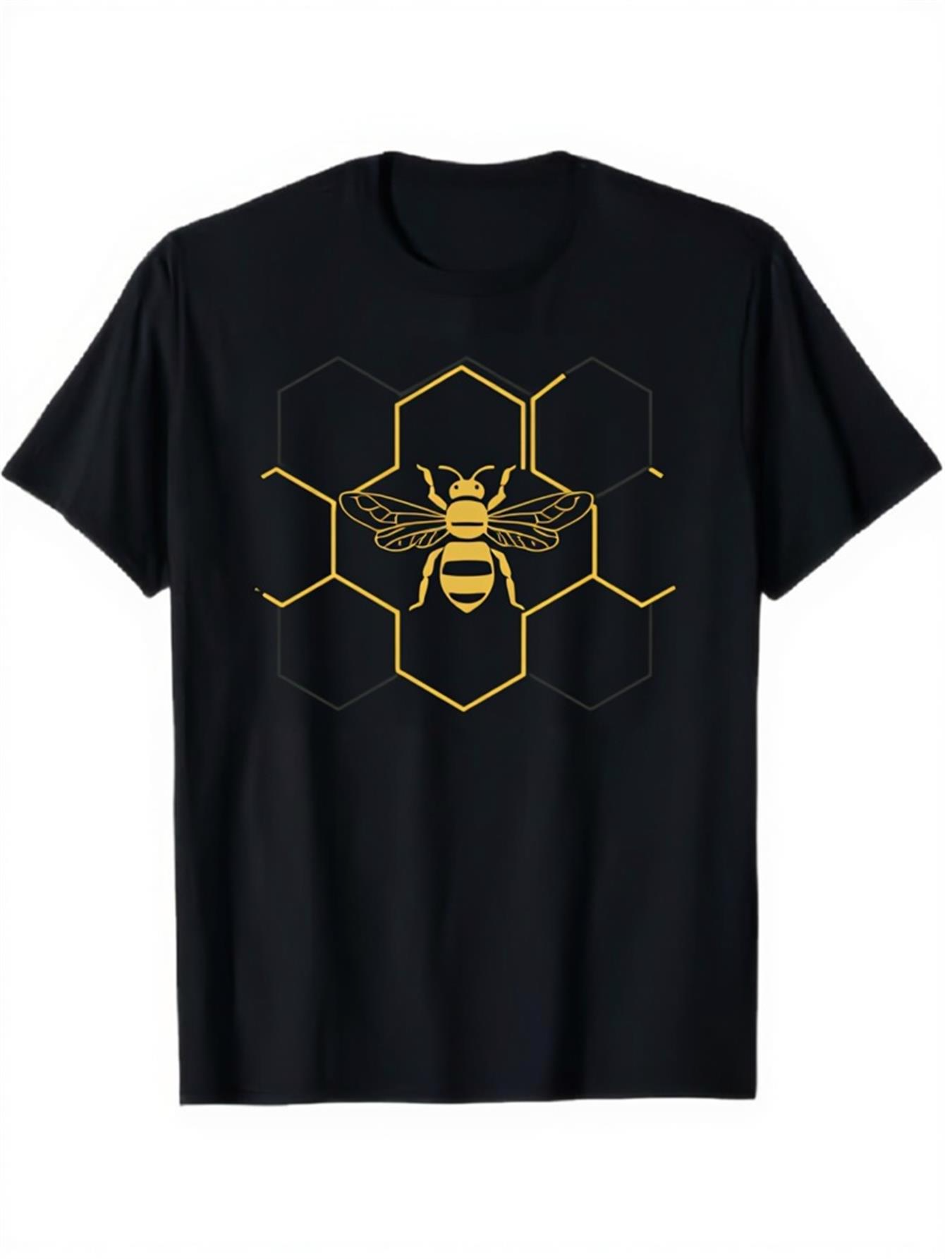 Men's Graphic T-Shirt Golden Honeycomb Pattern With Large Central Yellow Bee