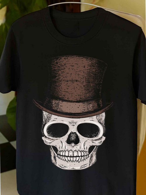 Men's Graphic T-Shirt Vintage Style Skull With Textured Top Hat Illustration
