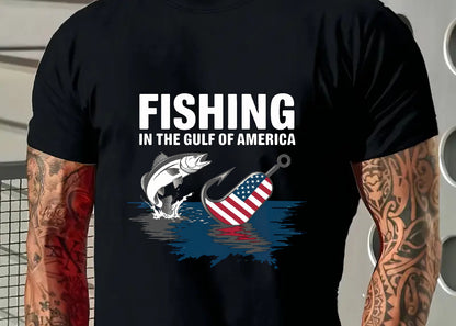 Men's Graphic T-Shirt Fishing In The Gulf Of America Leaping Fish With Hook Featuring Water Splash