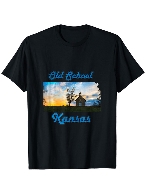 Men's Graphic T-Shirt Old School Kansas Vibrant Sunset Silhouette With Rural Trees And Historic Building