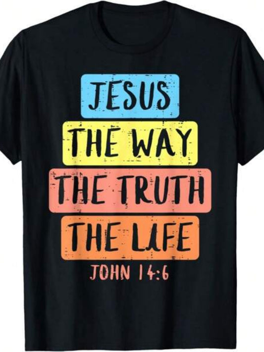 Men's Graphic T-Shirt Jesus The Way The Truth The Life With Colorful Rectangles Bible Verse