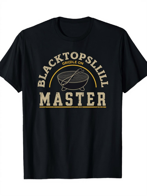 Men's Graphic T-Shirt Blacktops Grill Master With Vintage Barbecue Utensils Among Flames Grill