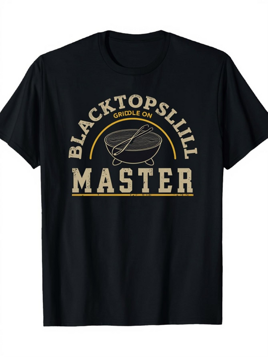 Men's Graphic T-Shirt Blacktops Grill Master With Vintage Barbecue Utensils Among Flames Grill